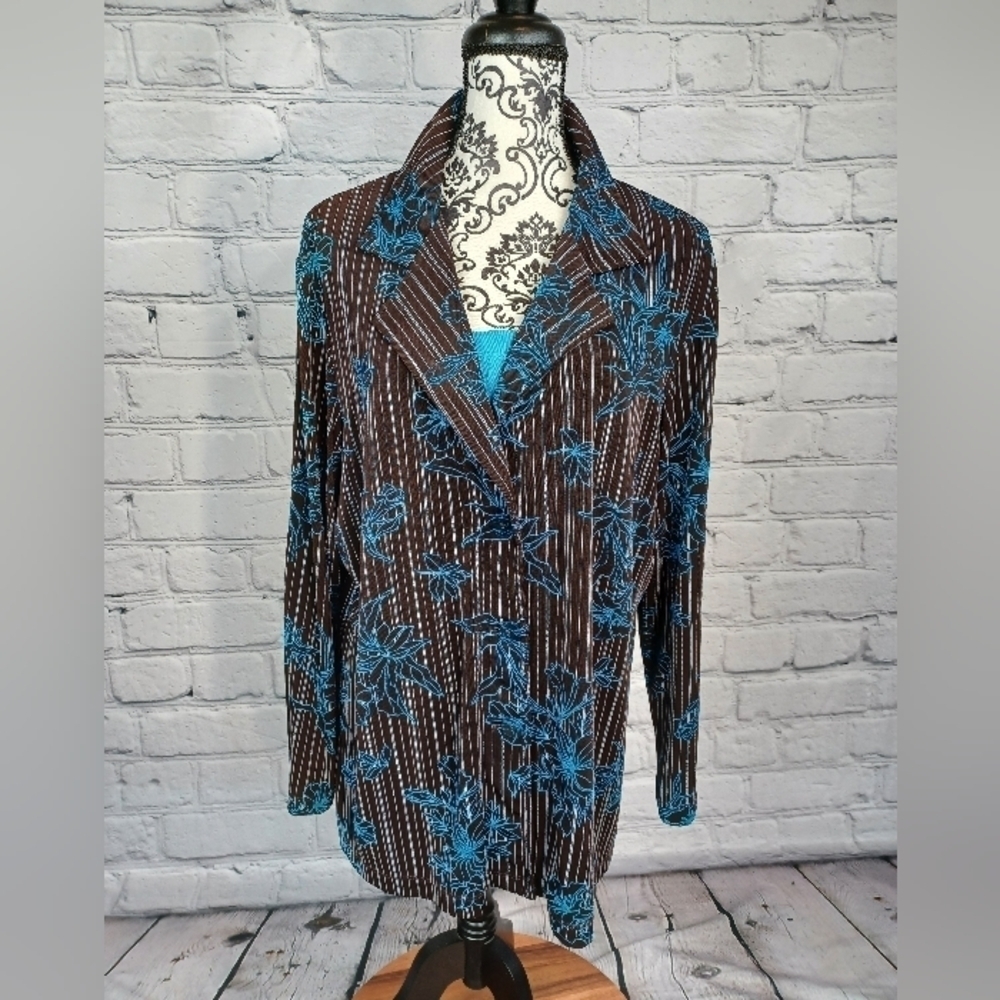 Citiknit women's long sleeve stretch slinky knit floral print size 1x top b22